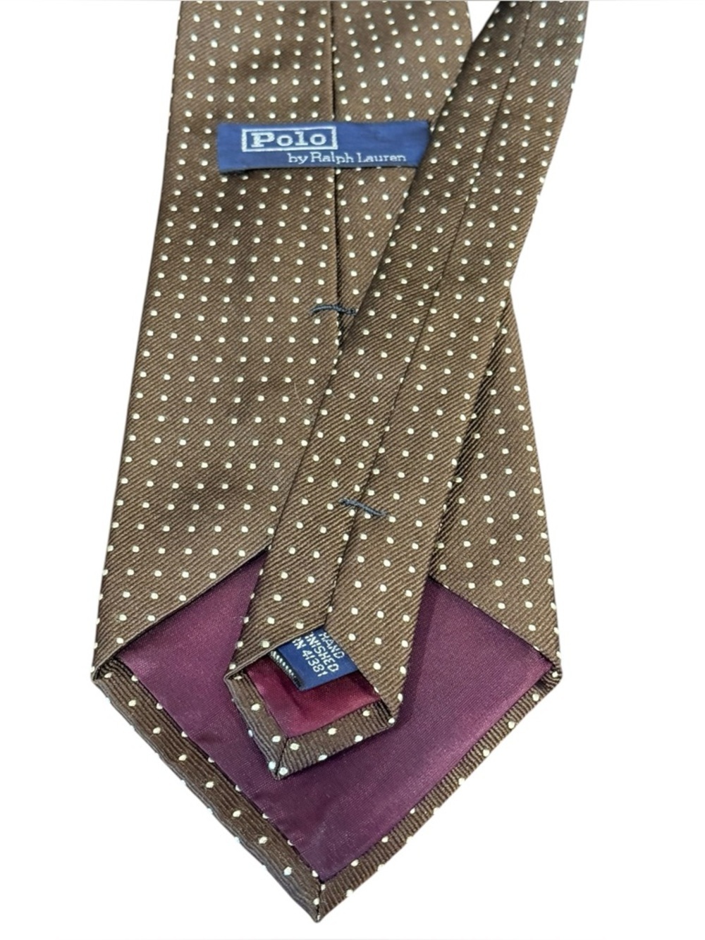 Polo Ralph Lauren Brown Silk Pin Dot Tie Vintage Made USA Old Money Preppy - Picture 7 of 7